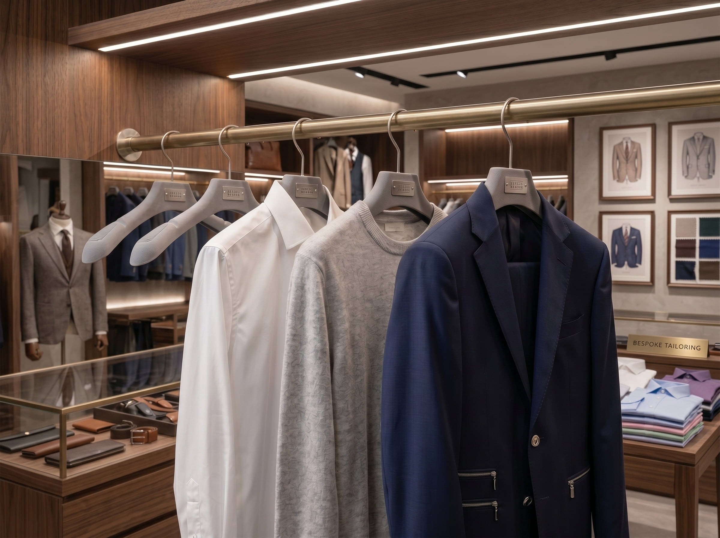 High-end menswear store custom black velvet hangers