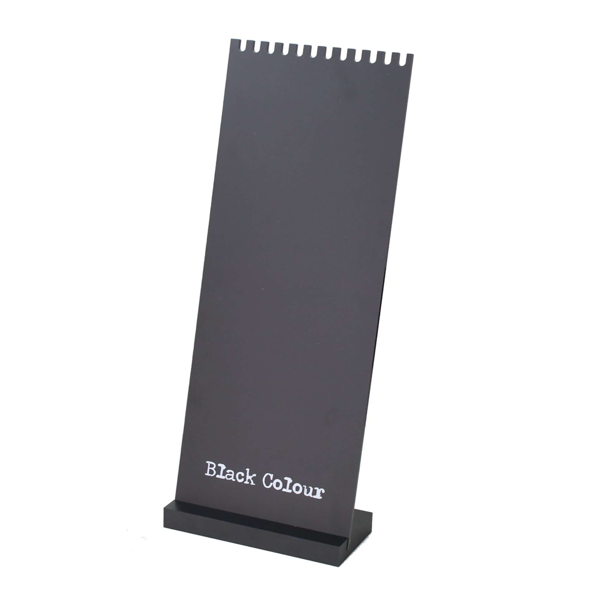 Angled black acrylic necklace display stand with 12 slots for 6 jewelry sets, featuring a stable detachable base.