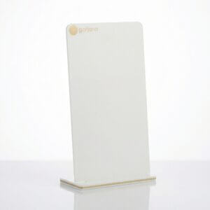 White acrylic necklace stand with 80-degree tilt and anti-slip back slots for jewelry display.