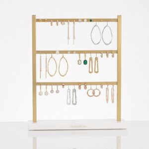 Earring Jewelry Display | 3-Tier Gold & White Boutique Stand for Selling