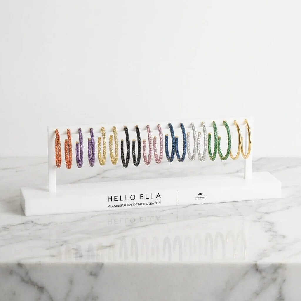 White acrylic earrings display stand for shop featuring 18 holes and a 20mm thickened stable base.