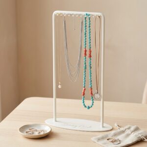 Long Necklace Display Cream Metal Jewelry Stand for Retail Countertops