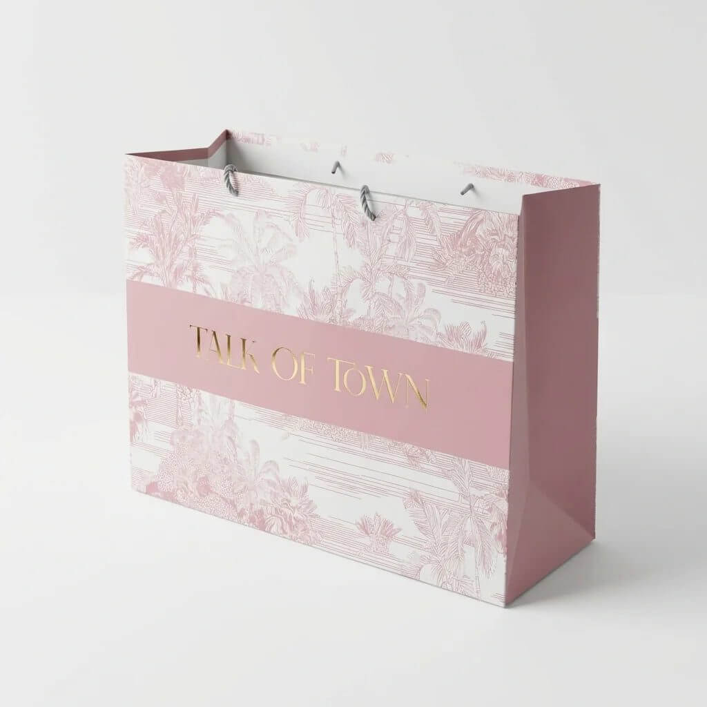 Custom Luxury Paper Bag with Gold Foil Logo & Matte Finish