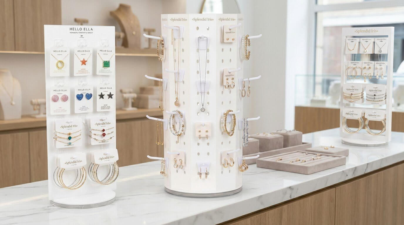 10-sided countertop pegboard spinner rack with 300 holes and custom branding for retail product display.