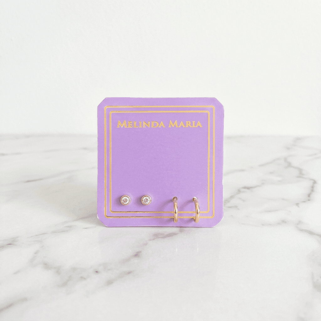 Personalized jewelry earring cards with custom brand logo and precise die-cut holes for stud and hoop display