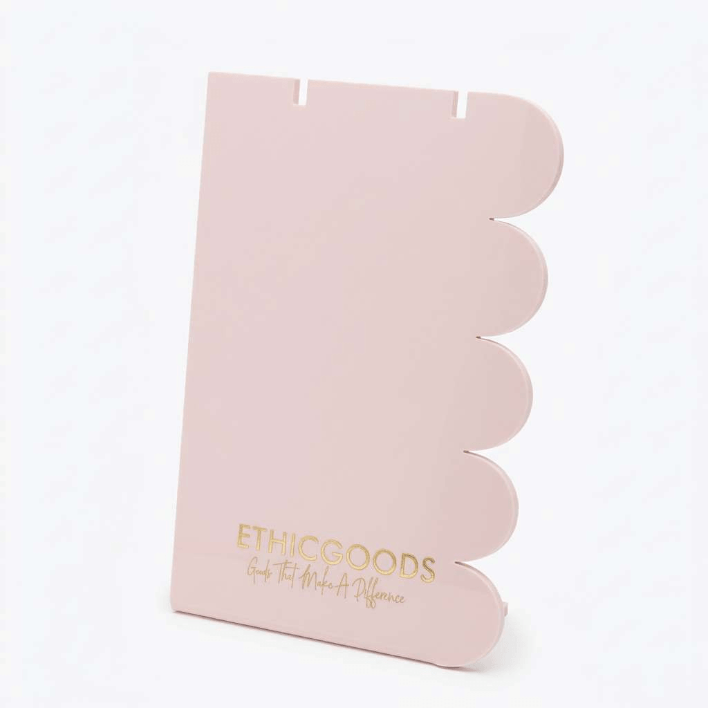 Acrylic Necklace Holder with Custom Pink Finish and Gold Logo